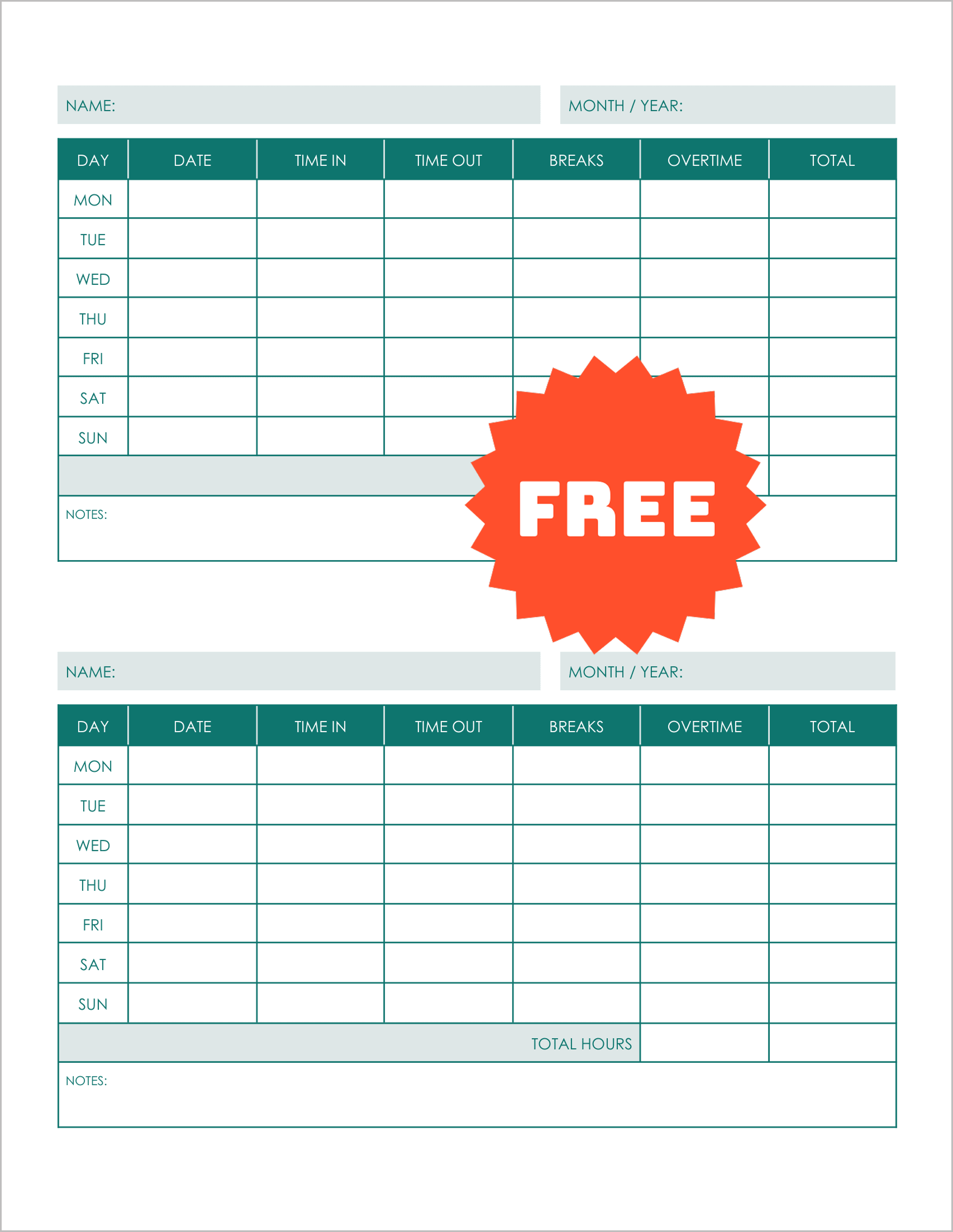 Free Printable Weekly Employee Time Sheet Logs