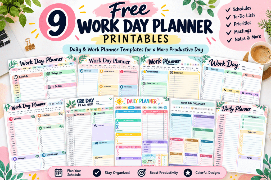 9 Free Daily & Work Day Planner Printables (PDF)