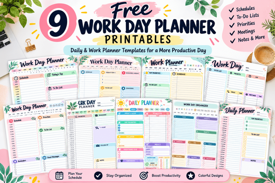 9 Free Daily & Work Day Planner Printables (PDF)