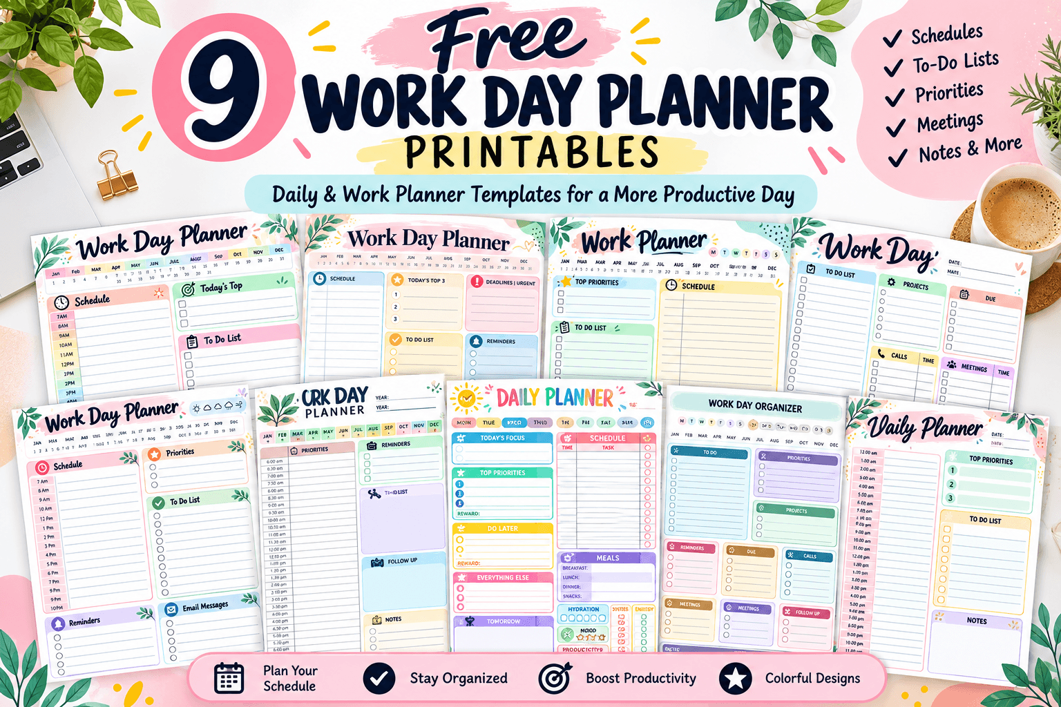 9 Free Daily & Work Day Planner Printables (PDF)